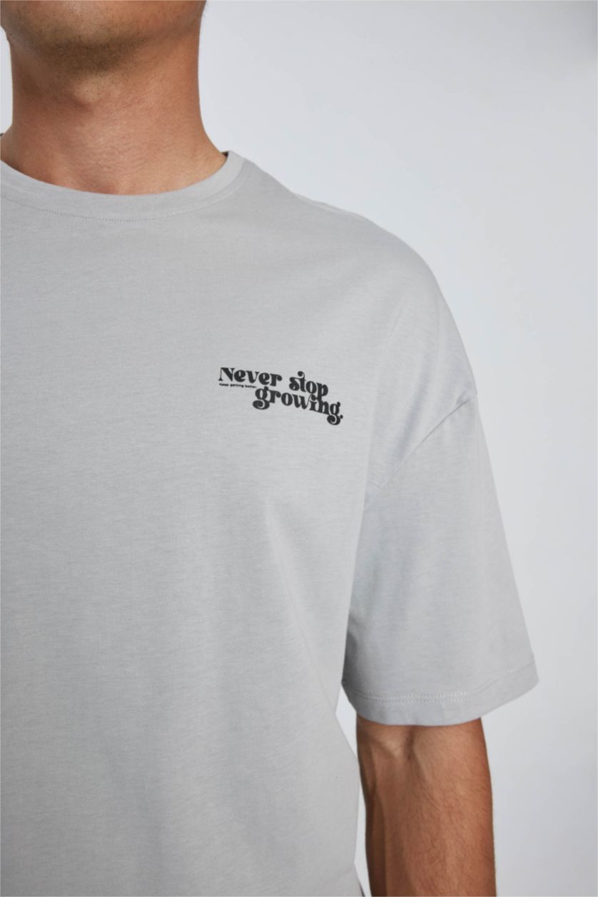 MAN Light Grey Comfort Fit Crew Neck Printed Short Sleeve T-Shirt