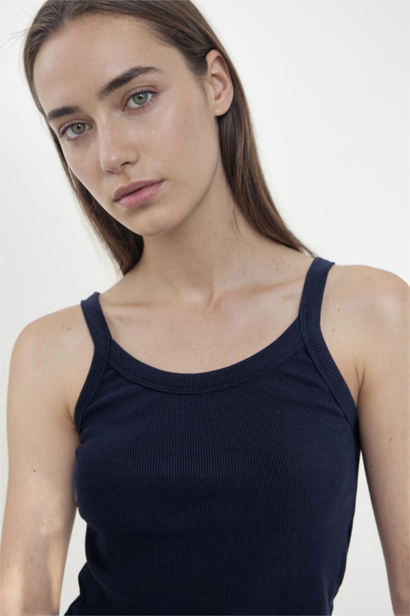 WOMAN NAVY Fitted Corduroy Basic Tank Top