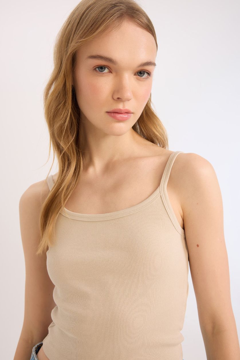 Kadın Taş Fitted Vücuda Oturan Fitilli Kaşkorse Basic Düz Atlet