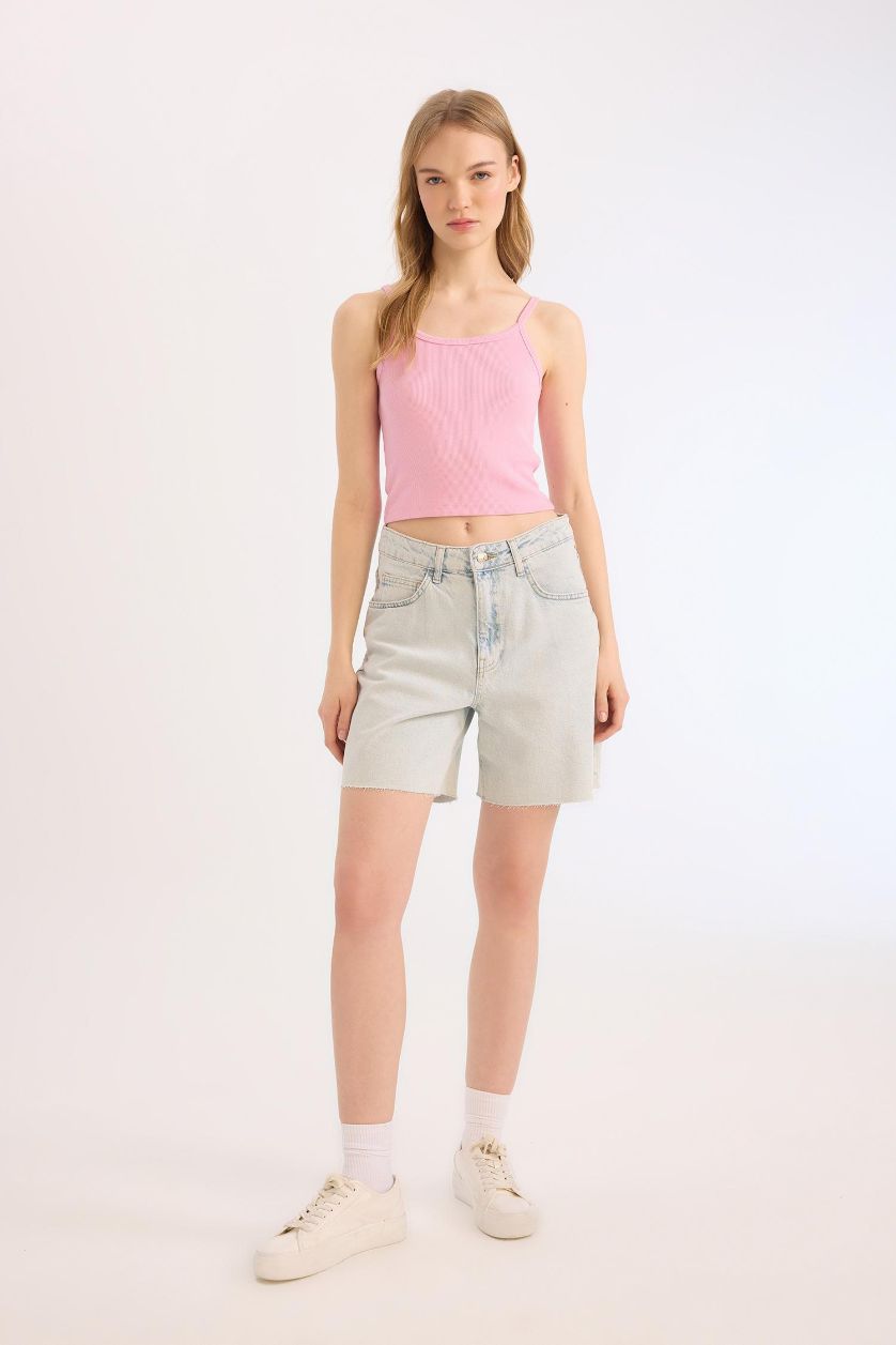 Kadın Pembe Fitted Vücuda Oturan Fitilli Kaşkorse Basic Düz Atlet