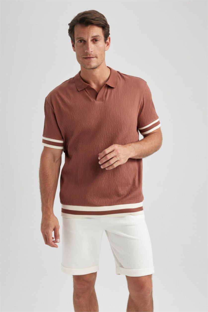 MAN Light Brown Regular Fit Short Sleeve Polo T-Shirt