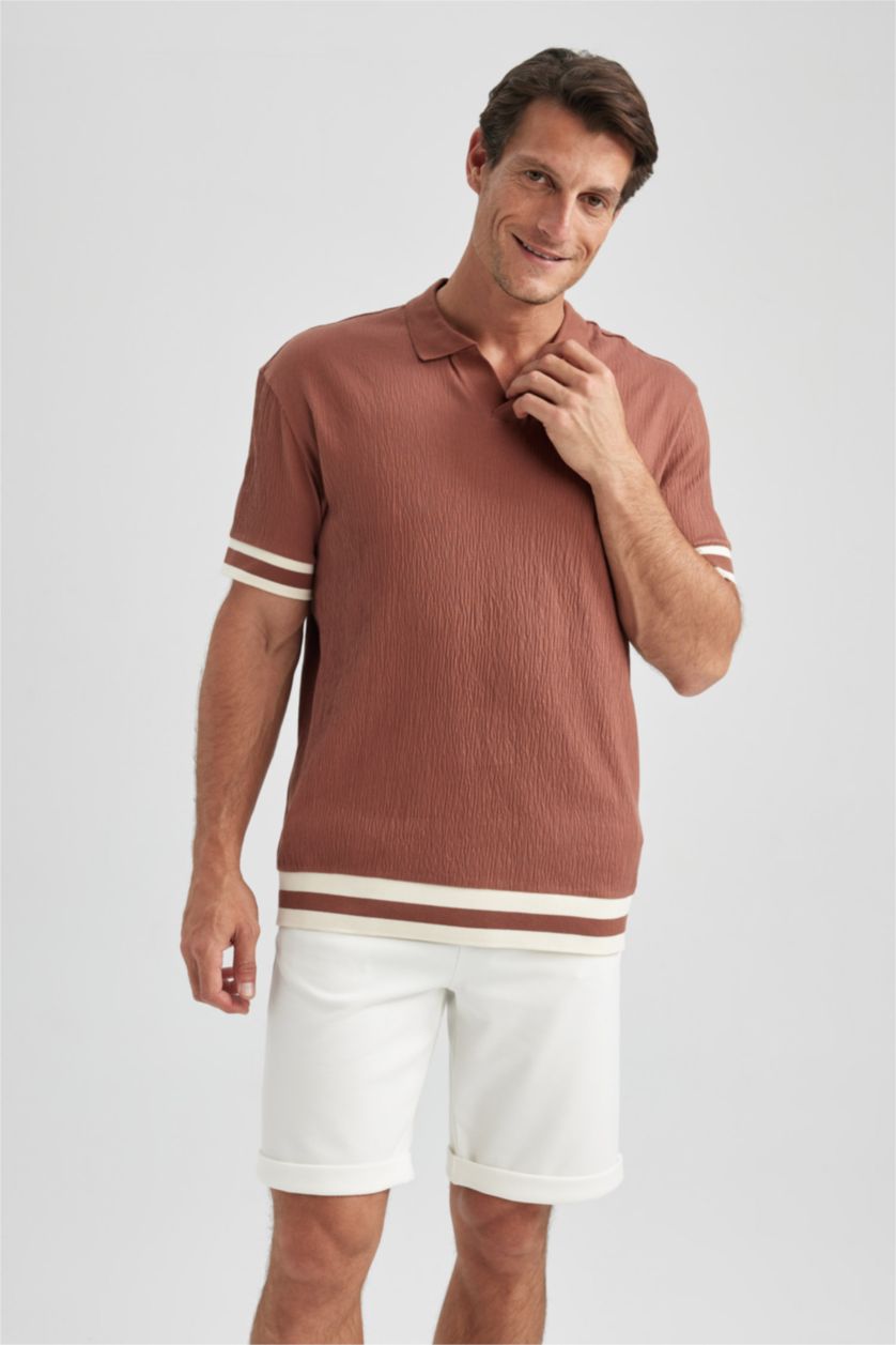 MAN Light Brown Regular Fit Short Sleeve Polo T-Shirt