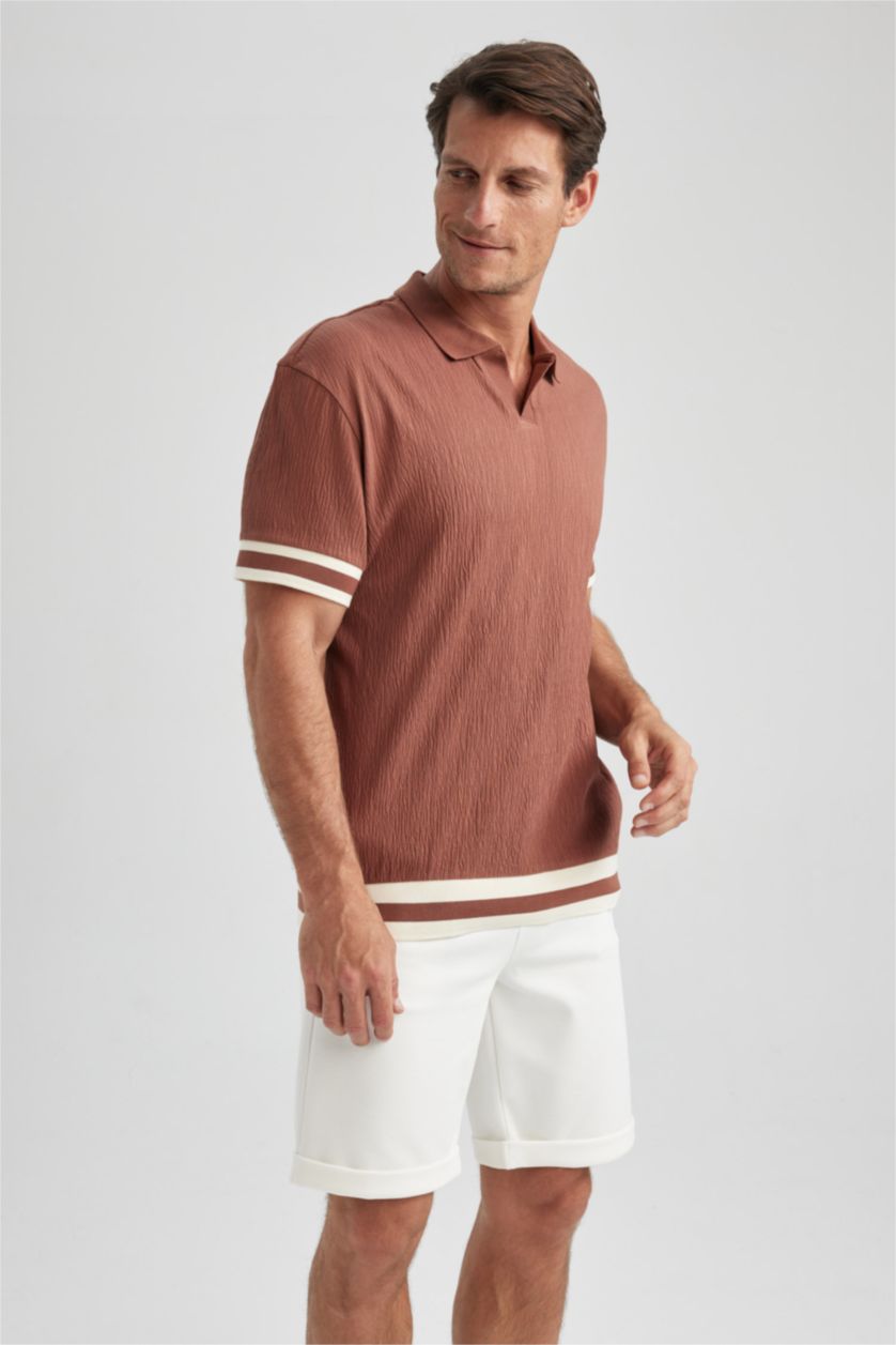 MAN Light Brown Regular Fit Short Sleeve Polo T-Shirt