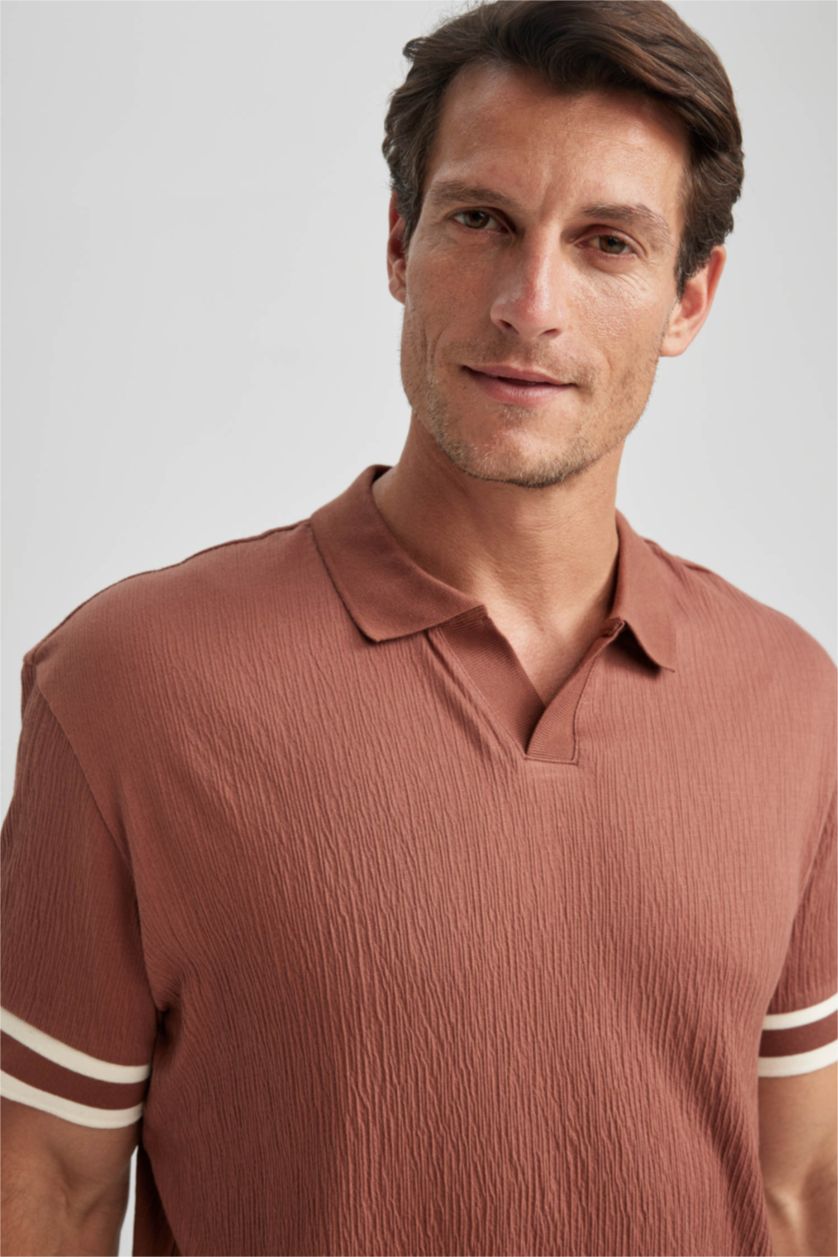 MAN Light Brown Regular Fit Short Sleeve Polo T-Shirt