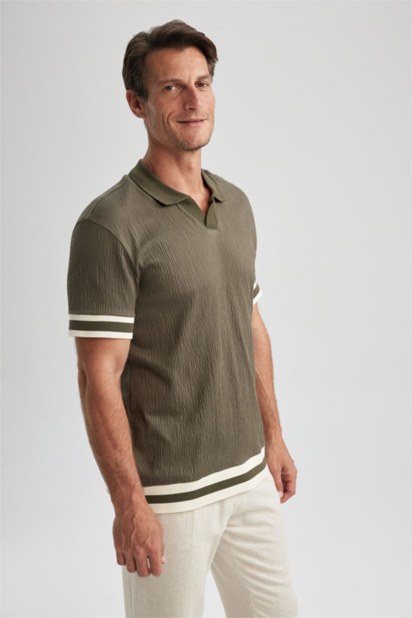 HOMME Kaki Polo Coupe Régulière Col resort