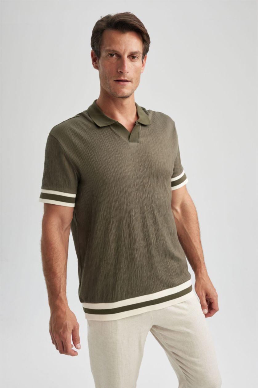 HOMME Kaki Polo Coupe Régulière Col resort