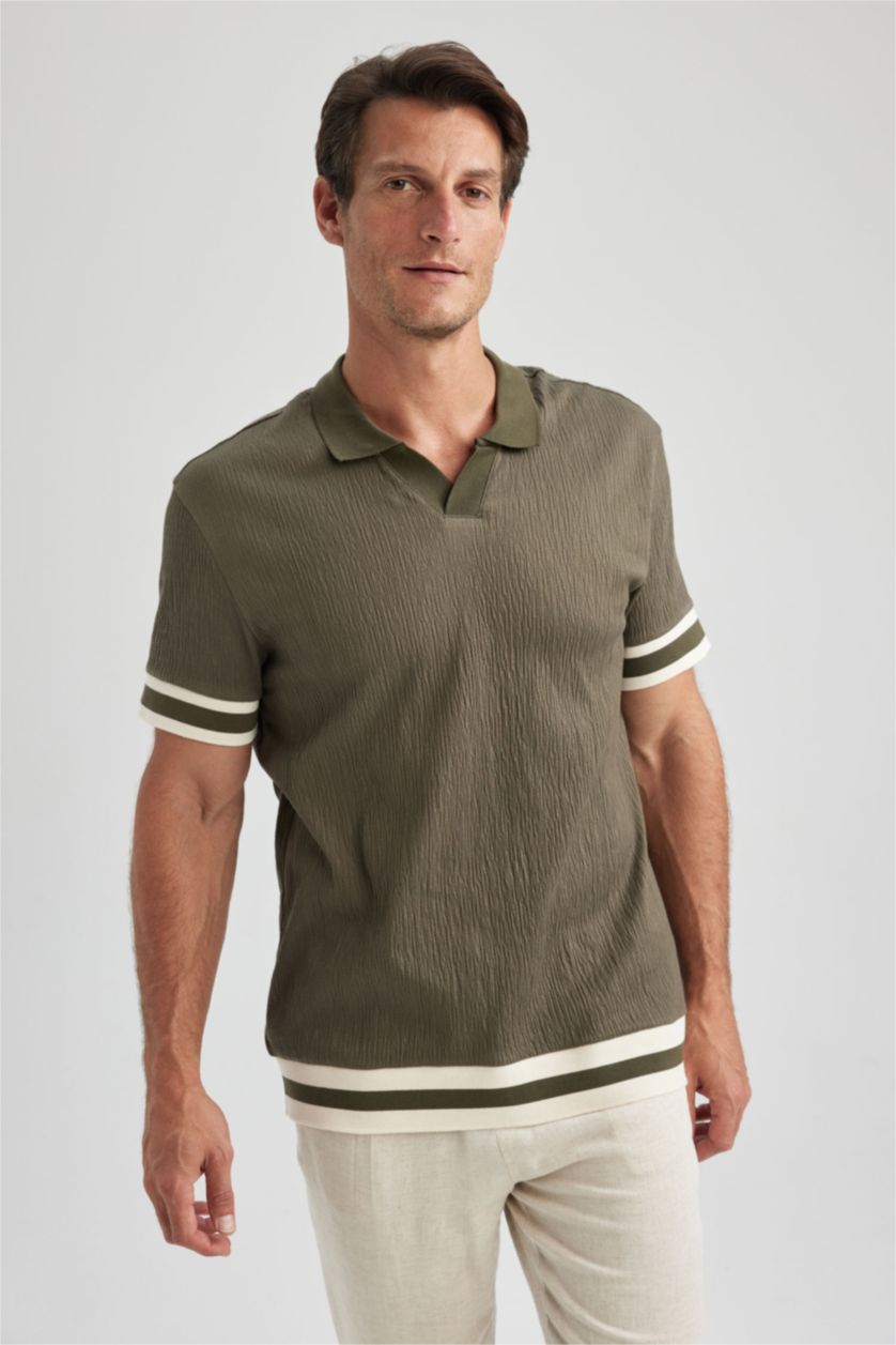 HOMME Kaki Polo Coupe Régulière Col resort