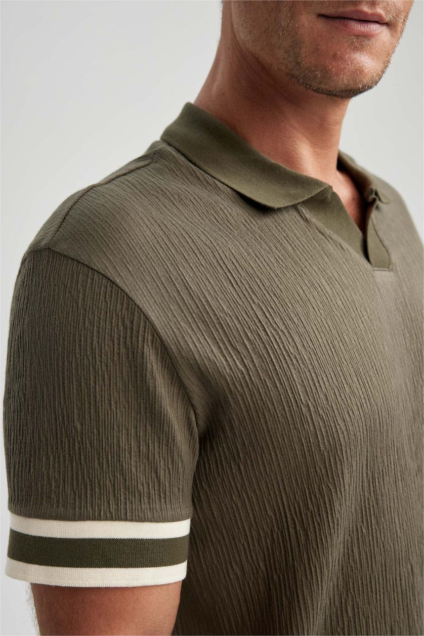 HOMME Kaki Polo Coupe Régulière Col resort