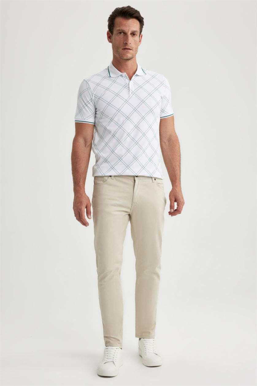 HOMME Blanc T-Shirt Polo Coupe Slim imprimé