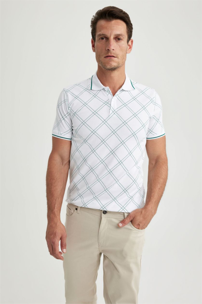 HOMME Blanc T-Shirt Polo Coupe Slim imprimé