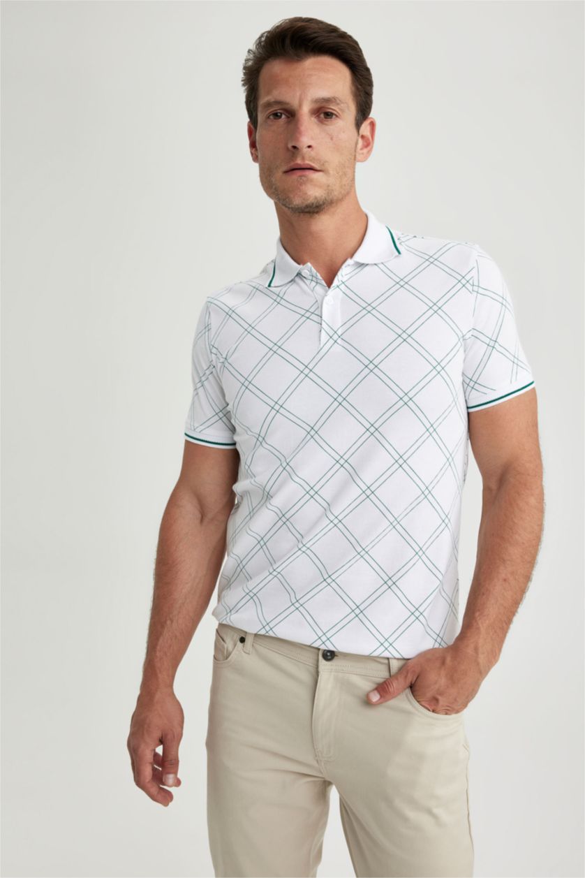 HOMME Blanc T-Shirt Polo Coupe Slim imprimé