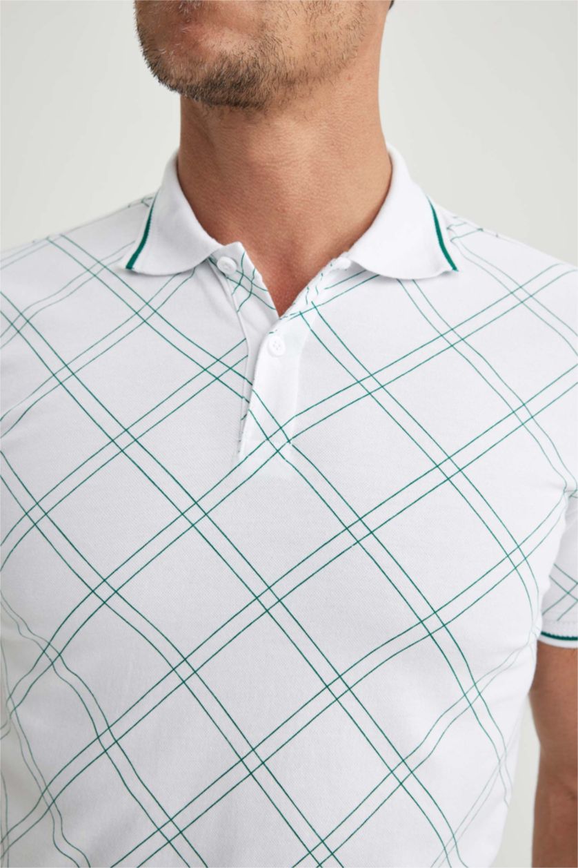 HOMME Blanc T-Shirt Polo Coupe Slim imprimé