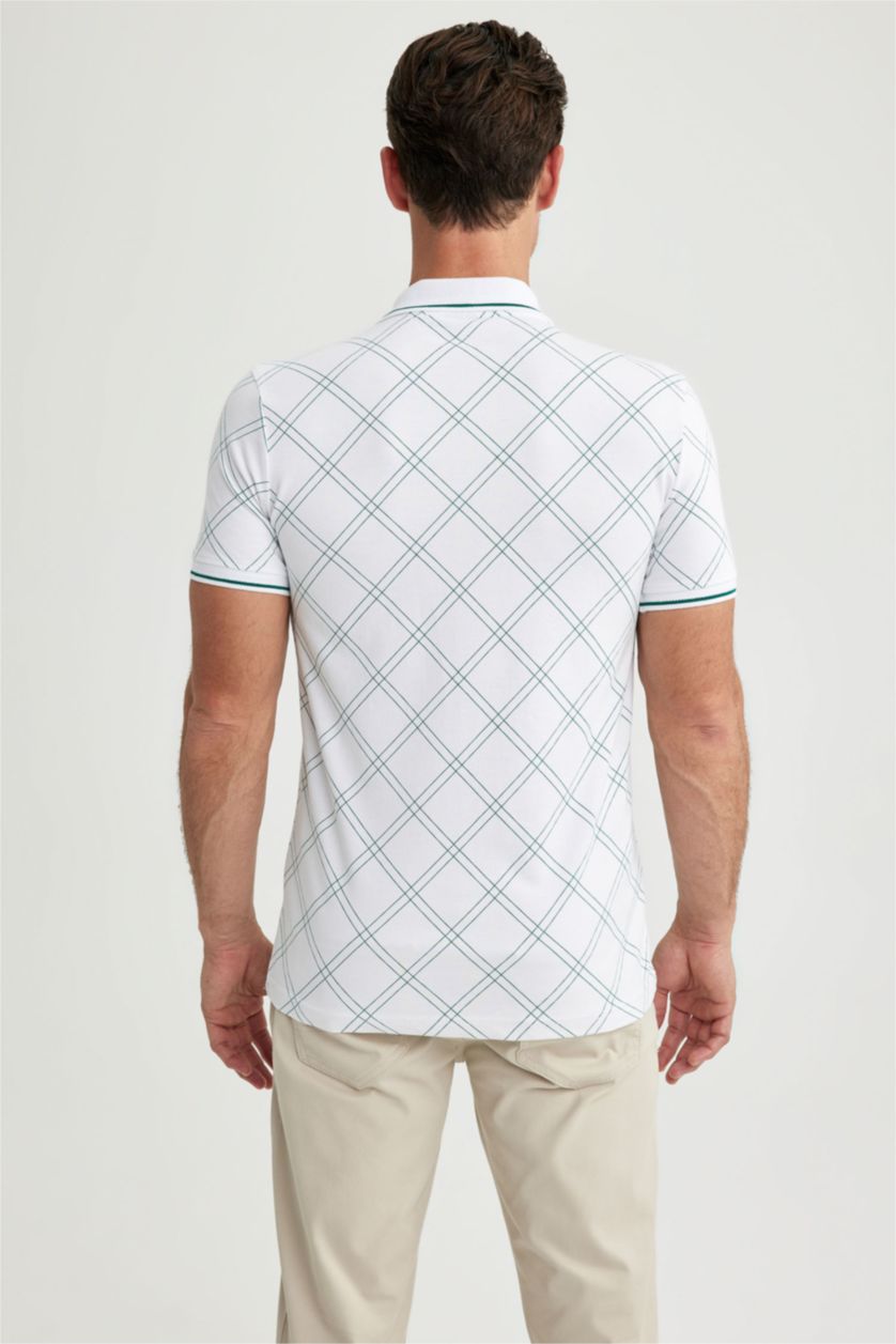 HOMME Blanc T-Shirt Polo Coupe Slim imprimé