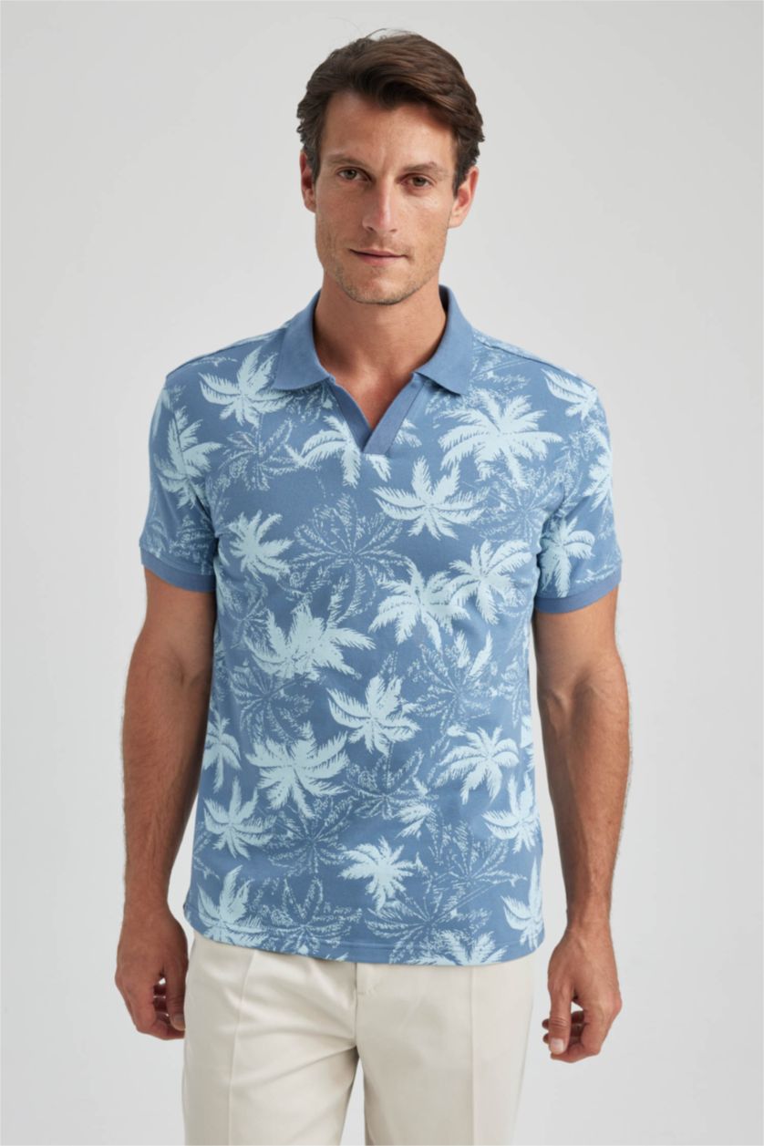 رجالي أزرق تي شيرت بولو نص كم مودرن فيت