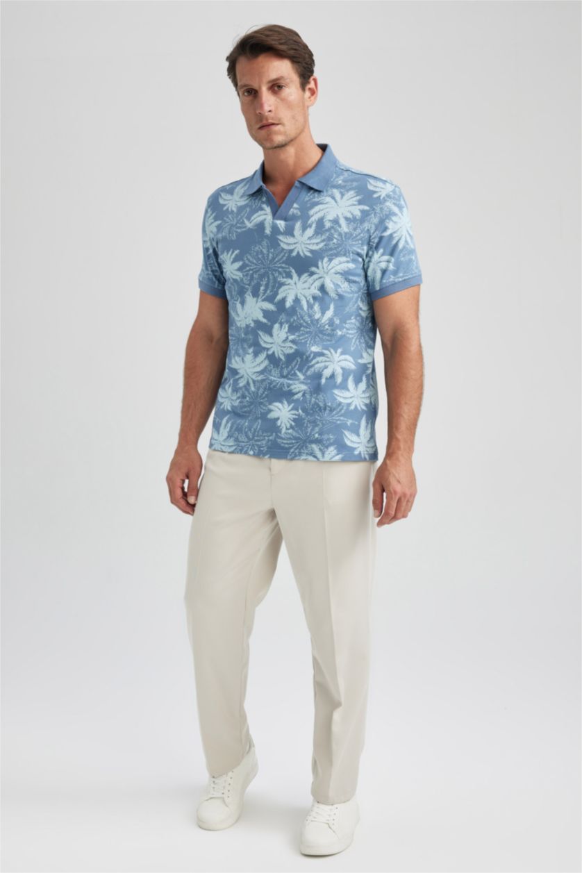 رجالي أزرق تي شيرت بولو نص كم مودرن فيت