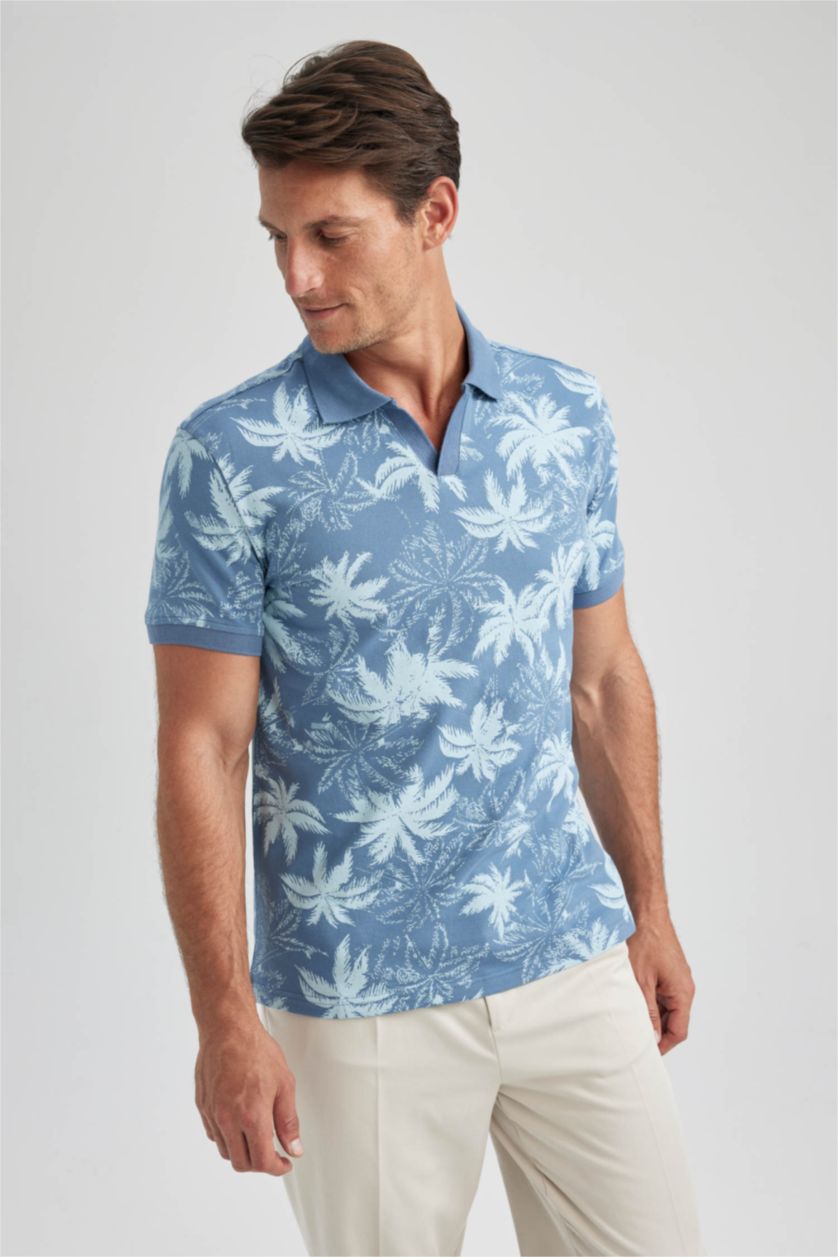 رجالي أزرق تي شيرت بولو نص كم مودرن فيت