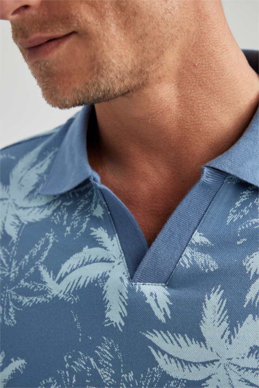 رجالي أزرق تي شيرت بولو نص كم مودرن فيت