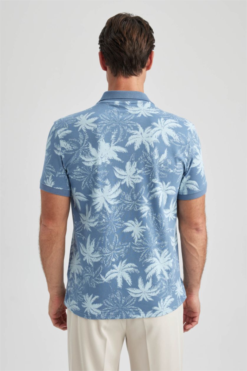 رجالي أزرق تي شيرت بولو نص كم مودرن فيت