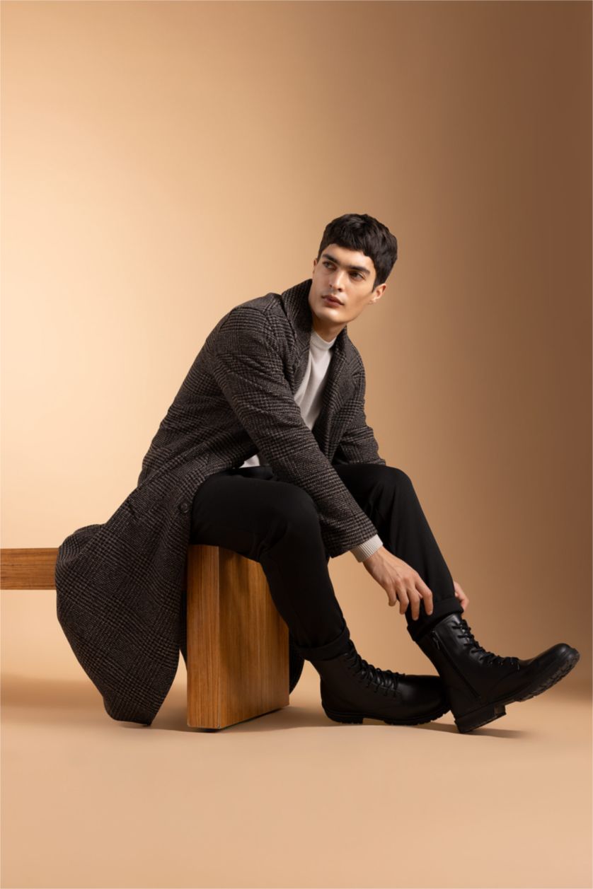 رجالي أسود بوت رجالي بكعب سميك برباط وسحاب