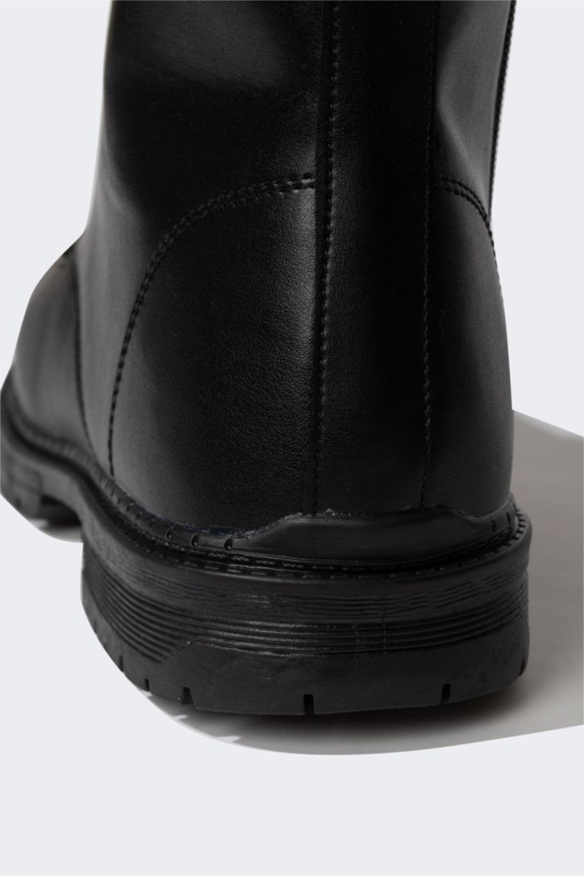 رجالي أسود بوت رجالي بكعب سميك برباط وسحاب