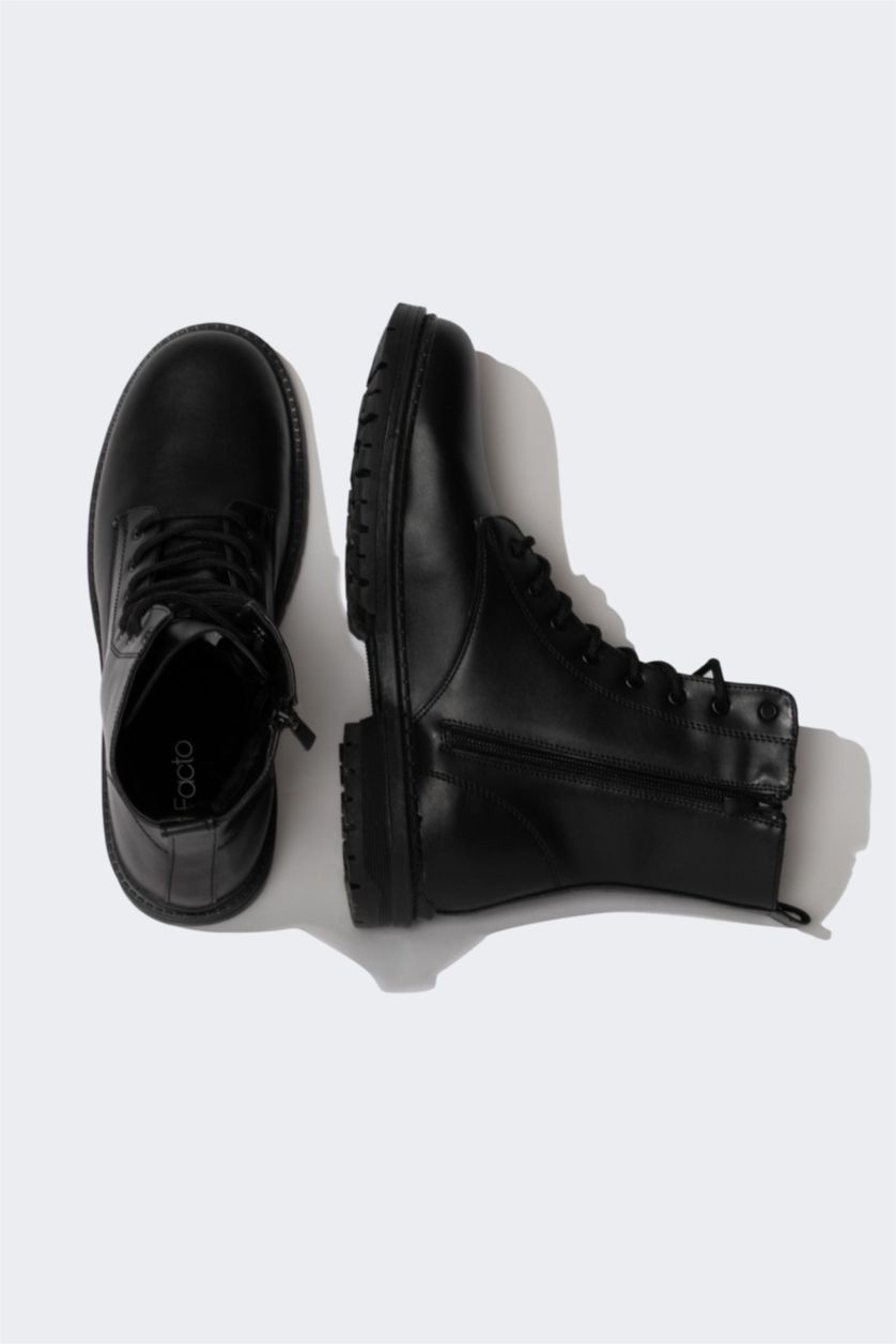 رجالي أسود بوت رجالي بكعب سميك برباط وسحاب