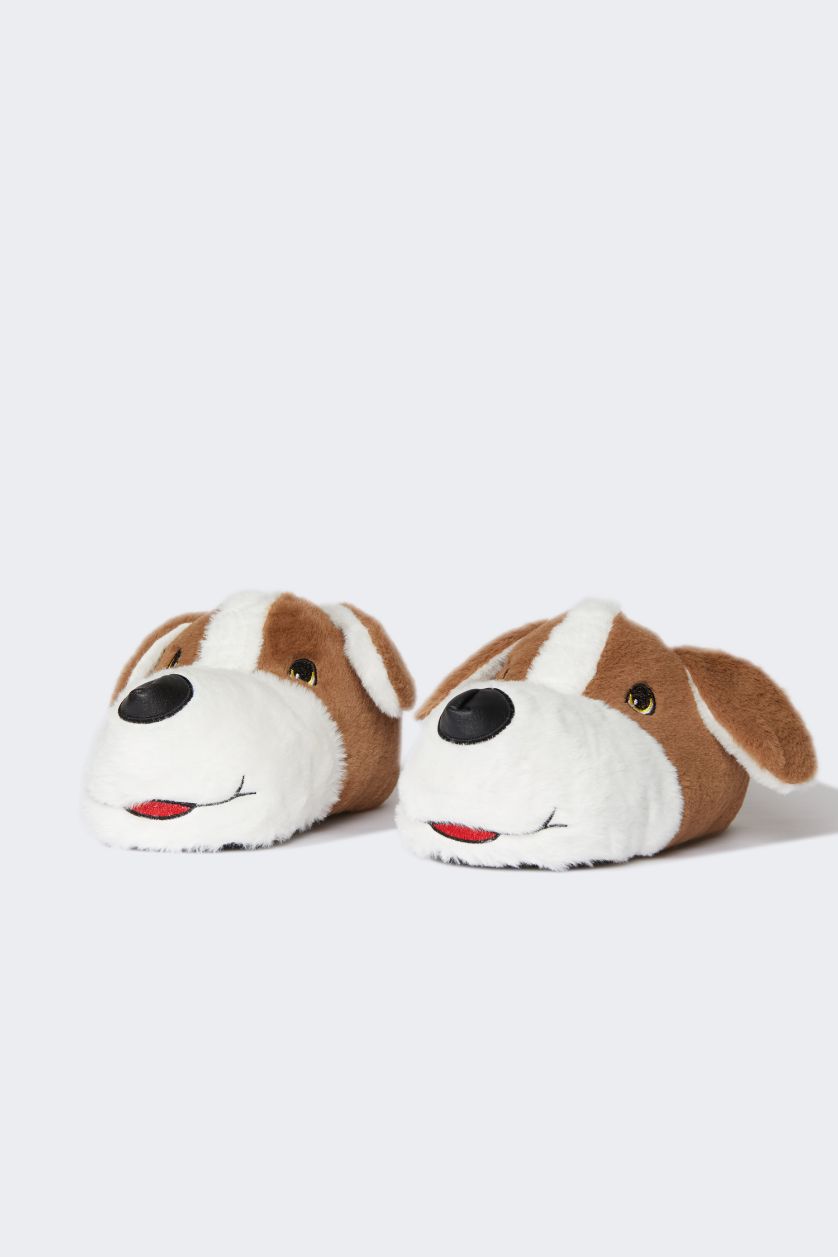 HOMME Beige Pantoufles en peluche à semelle plate pour homme