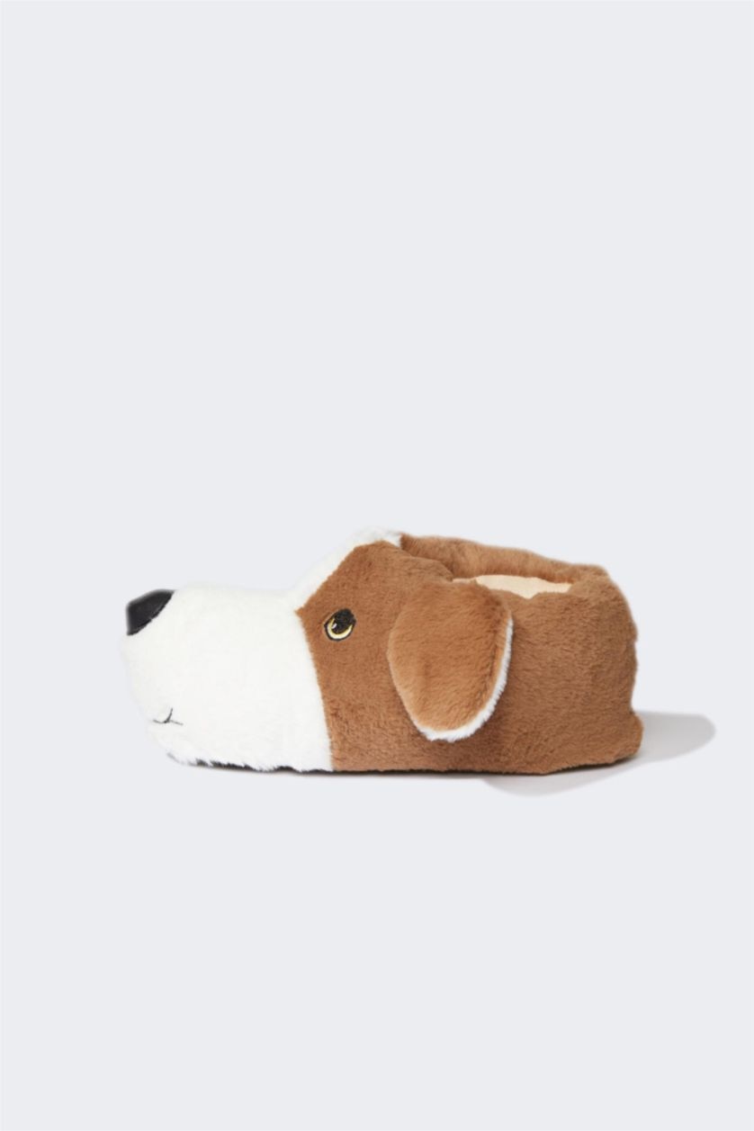 HOMME Beige Pantoufles en peluche à semelle plate pour homme