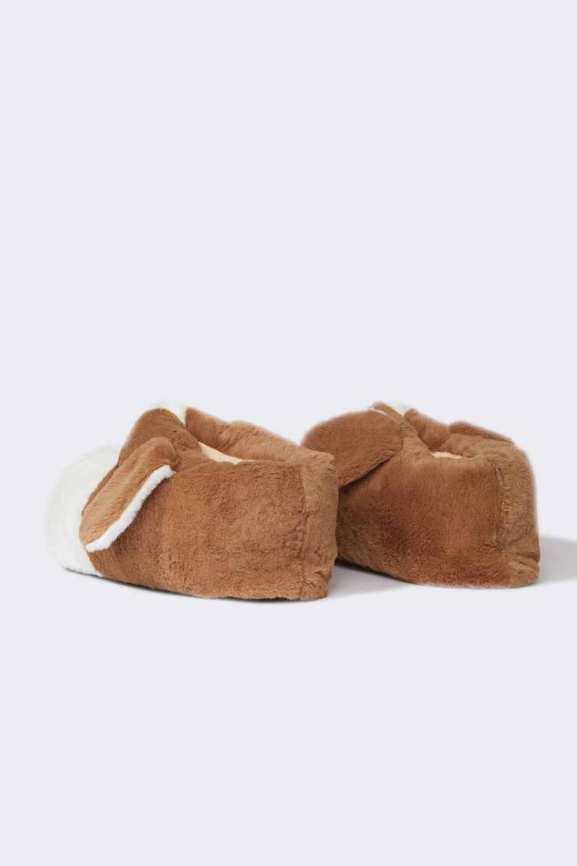 HOMME Beige Pantoufles en peluche à semelle plate pour homme