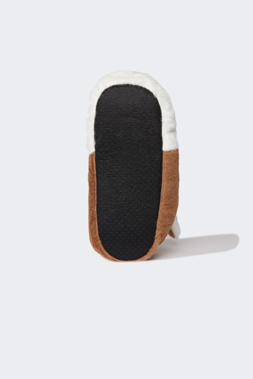 HOMME Beige Pantoufles en peluche à semelle plate pour homme