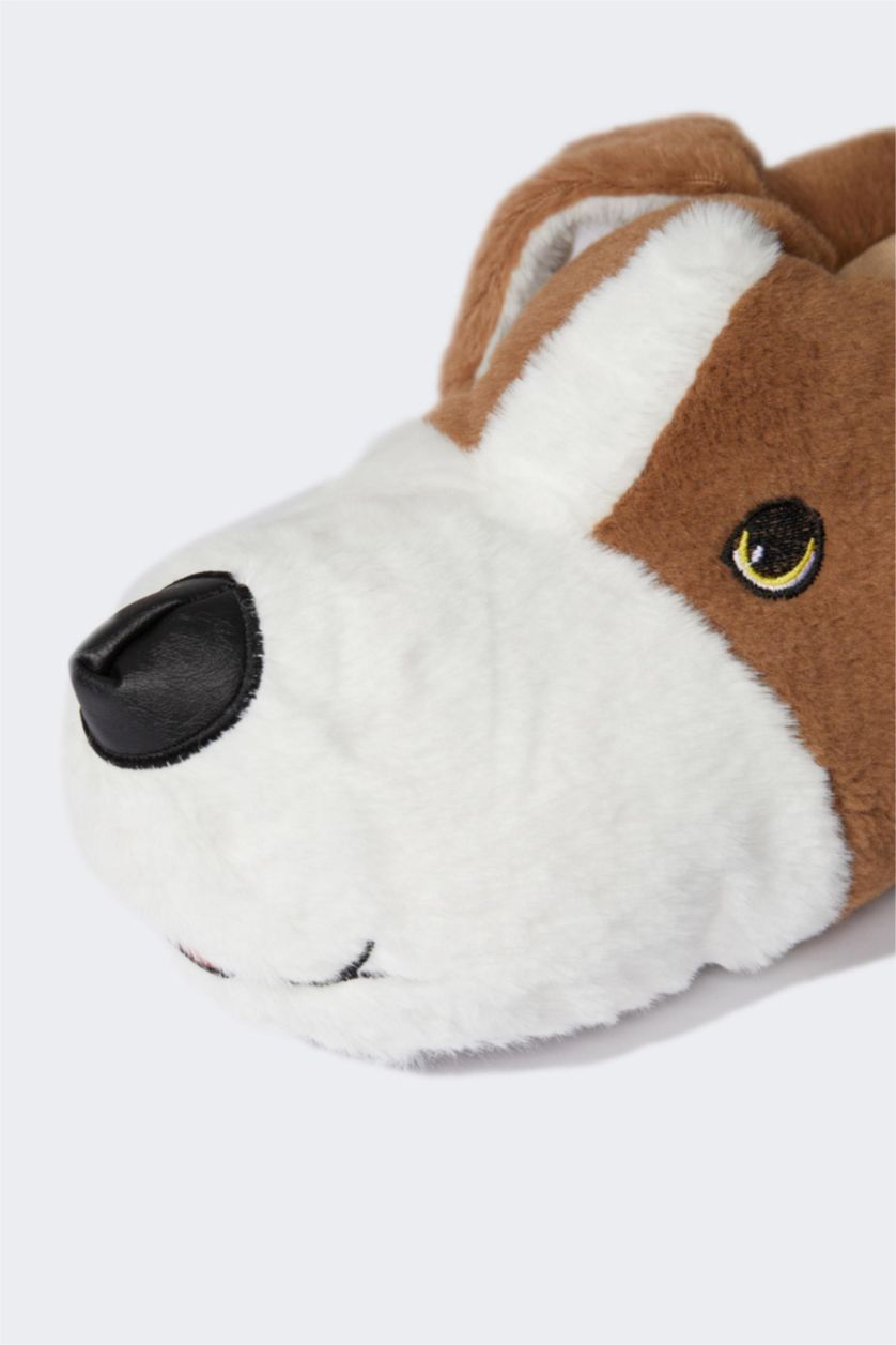 HOMME Beige Pantoufles en peluche à semelle plate pour homme