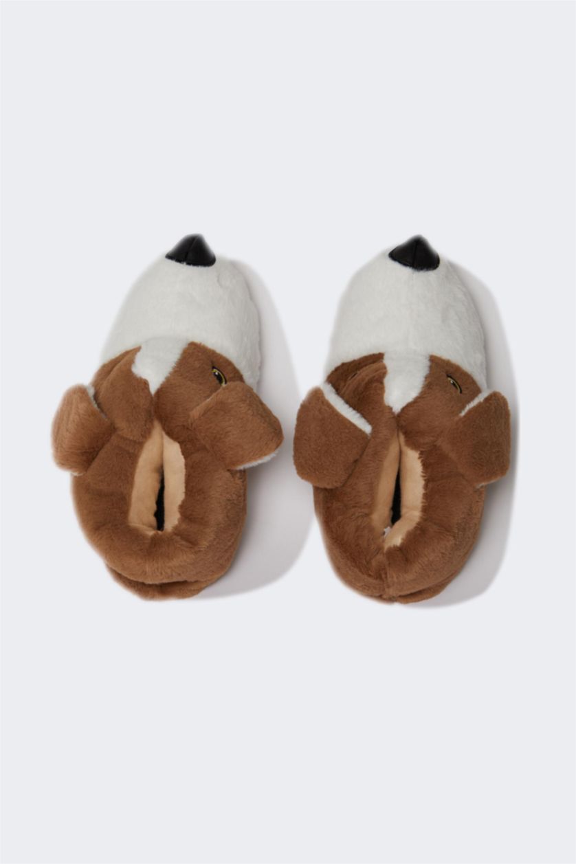 HOMME Beige Pantoufles en peluche à semelle plate pour homme