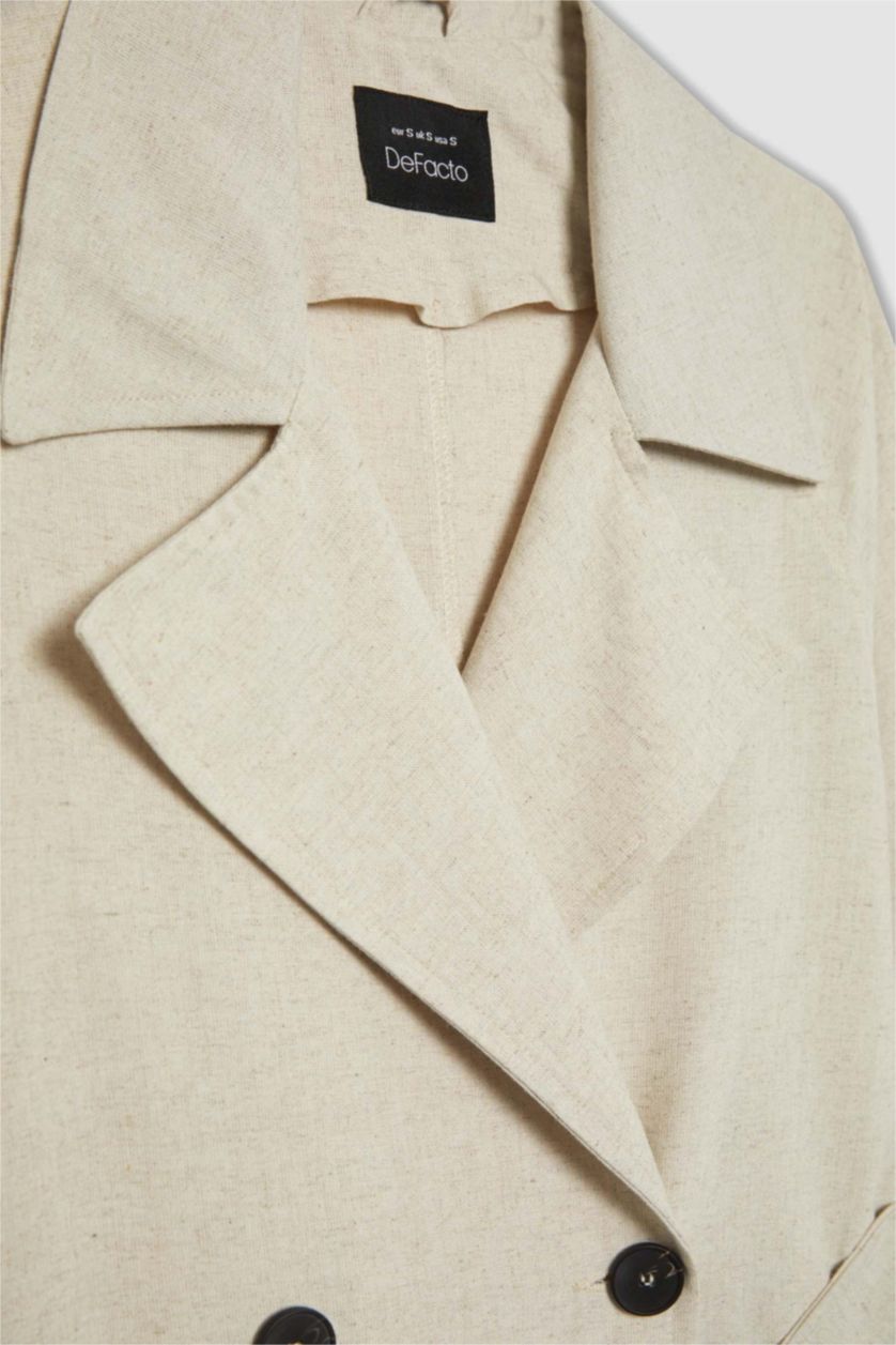 Kadın Kum Su İtici Uzun Trençkot Kruvaze Yaka Düğmeli Cepli Kemerli Apoletli Mevsimlik