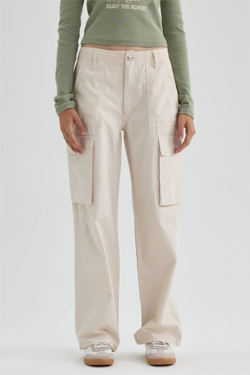 FEMME Écru Foncé Pantalon Gabardine Coupe Standard