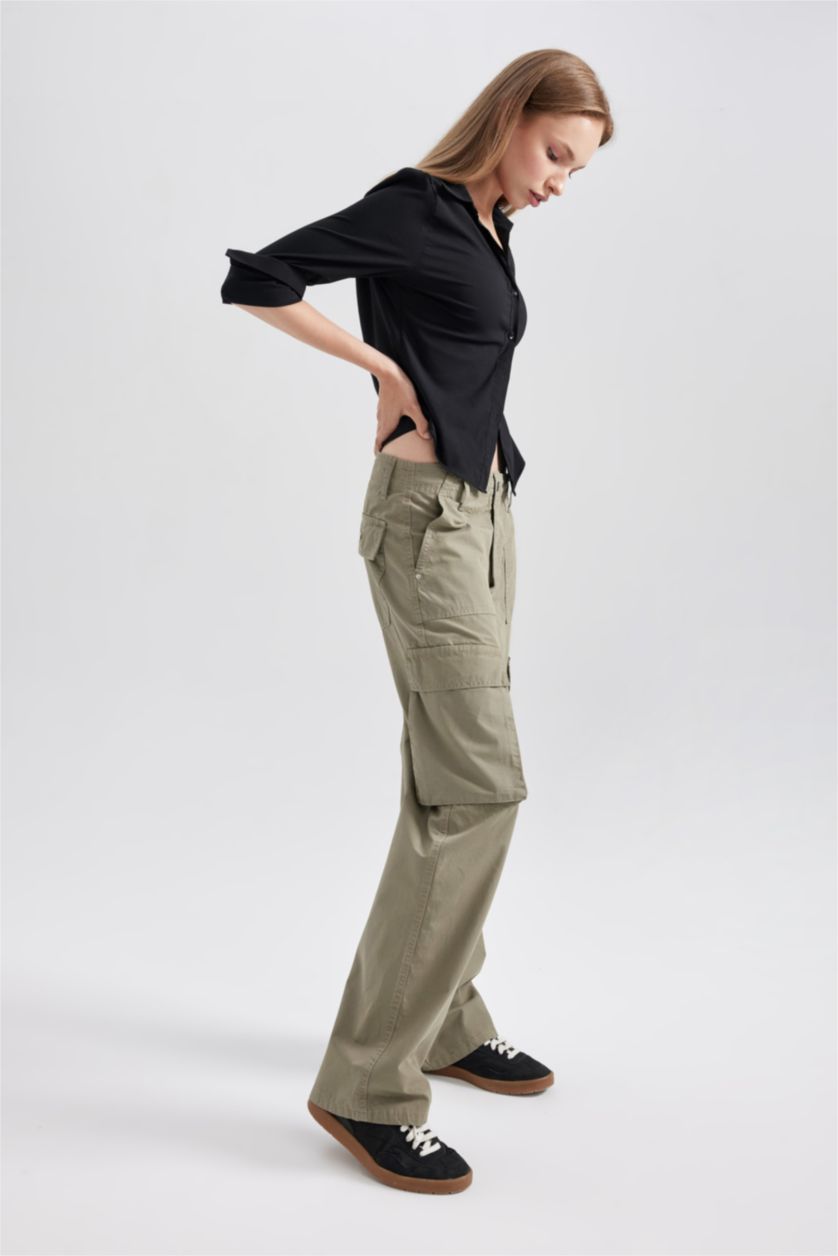 WOMAN Dark Khaki Straight Fit Standard Gabardine Cargo Trousers