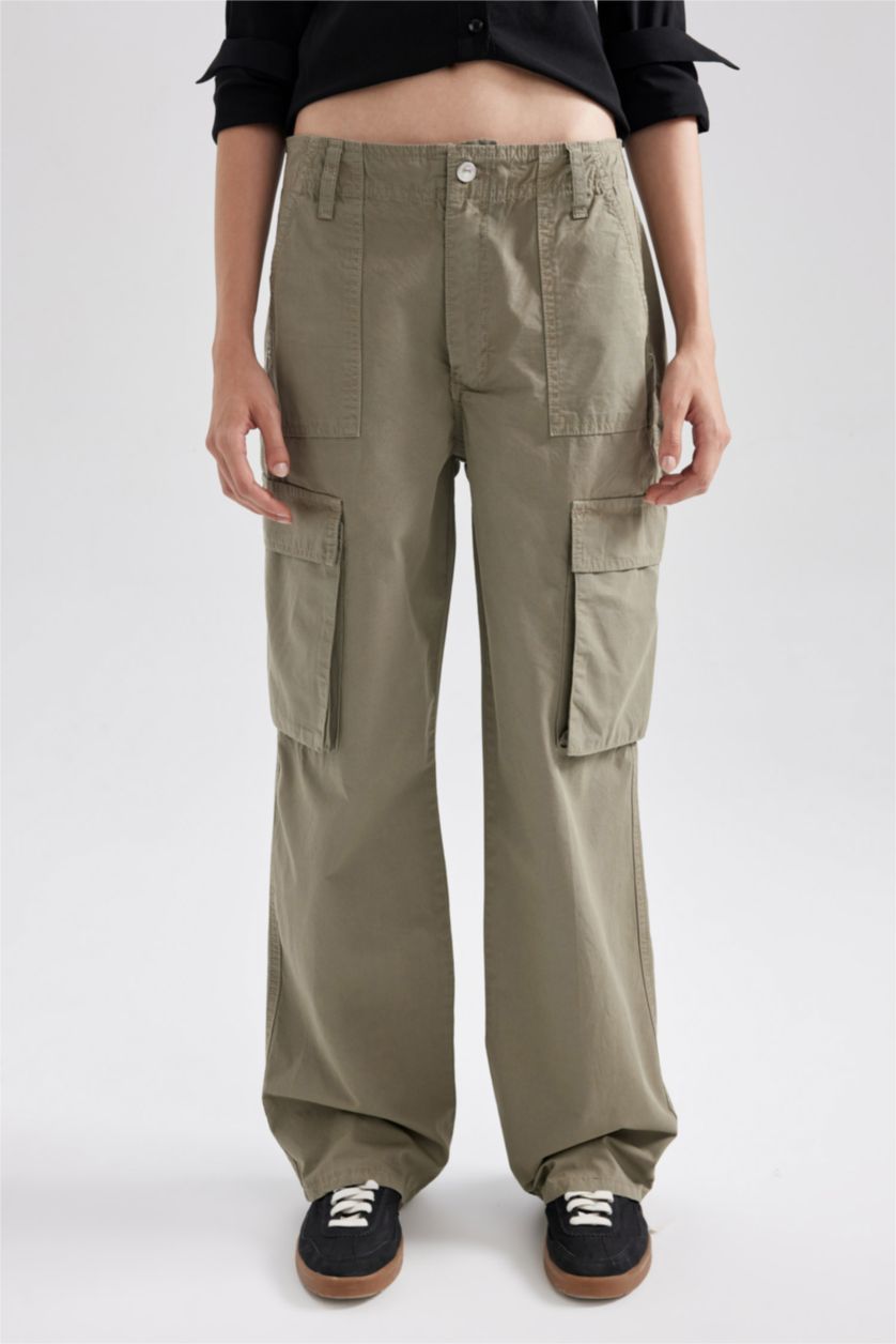 WOMAN Dark Khaki Straight Fit Standard Gabardine Cargo Trousers