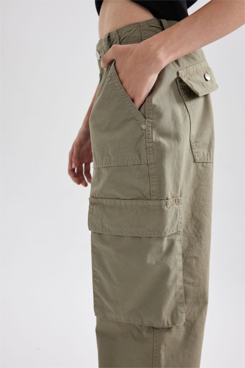 WOMAN Dark Khaki Straight Fit Standard Gabardine Cargo Trousers