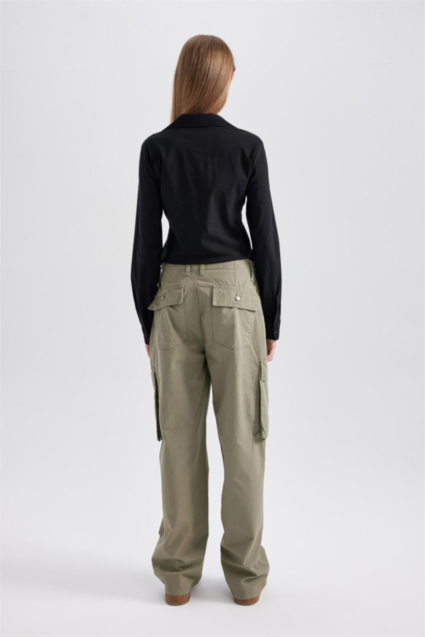 WOMAN Dark Khaki Straight Fit Standard Gabardine Cargo Trousers