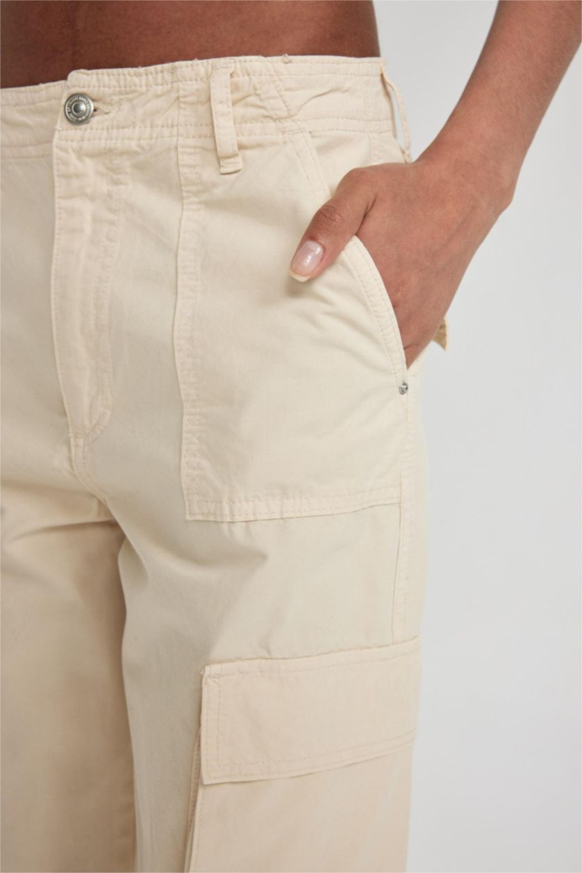 WOMAN Beige Straight Fit High Waist Standard Length Cargo Pants