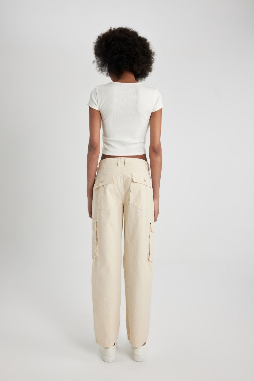 WOMAN Beige Straight Fit High Waist Standard Length Cargo Pants
