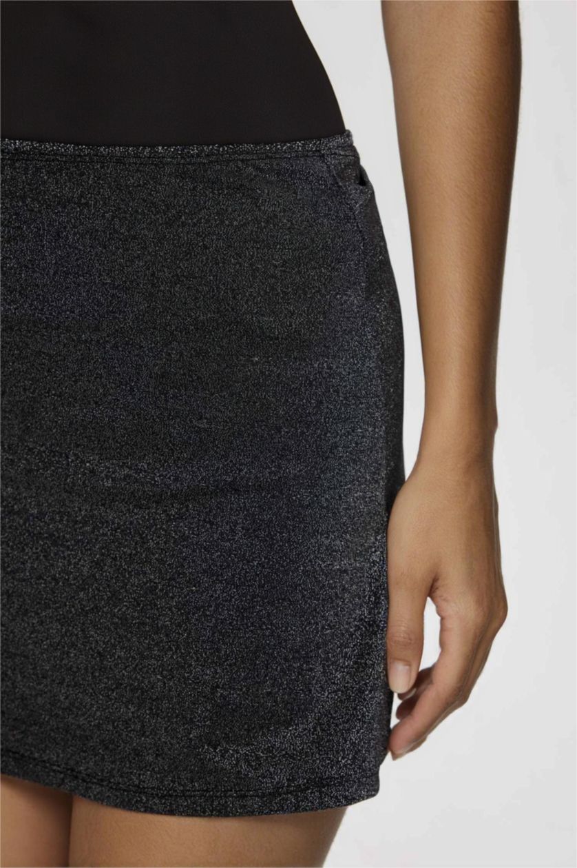 Kadın Siyah Parlak Kumaş Mini Plaj Eteği-Fall in Love