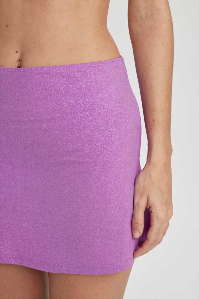 حريمي بنفسجي جيبة بحر قصير قماش لامع قصة عادية