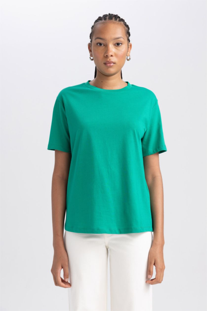 Kadın Yeşil Regular Fit Basic Kısa Kollu Tişört