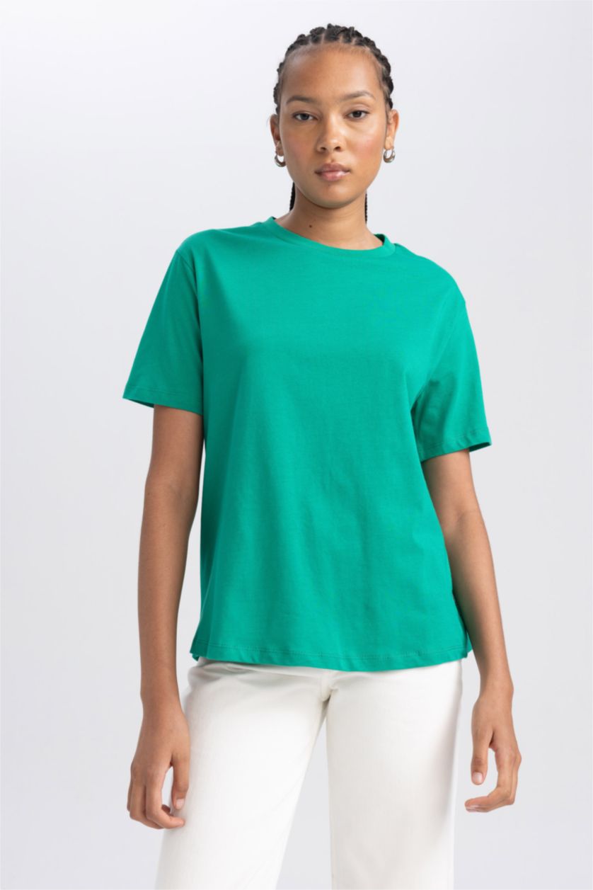 Kadın Yeşil Regular Fit Basic Kısa Kollu Tişört