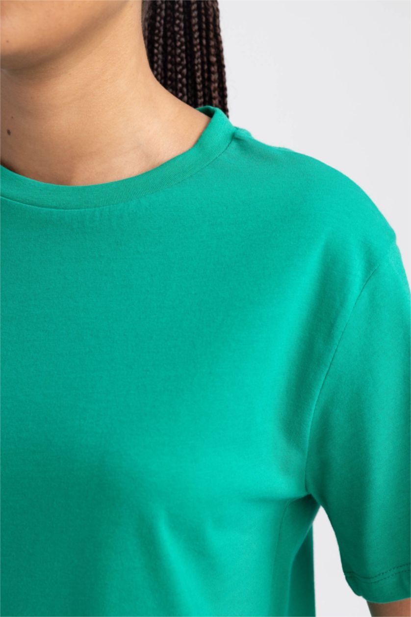 Kadın Yeşil Regular Fit Basic Kısa Kollu Tişört