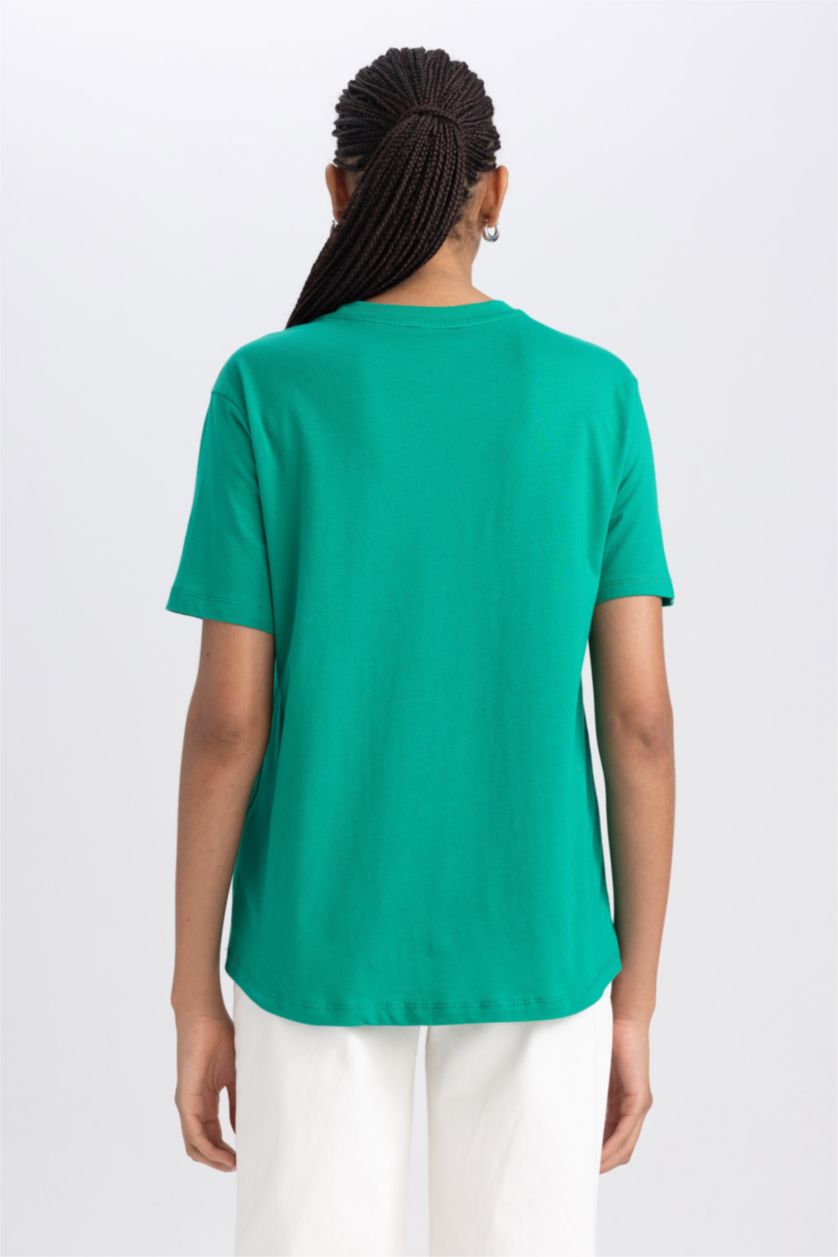 Kadın Yeşil Regular Fit Basic Kısa Kollu Tişört
