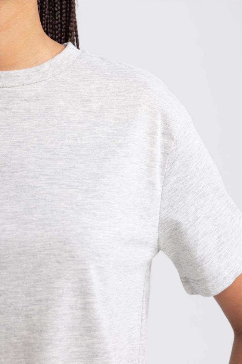 Kadın Gri Melanj Regular Fıt Kısa Kollu Tişört