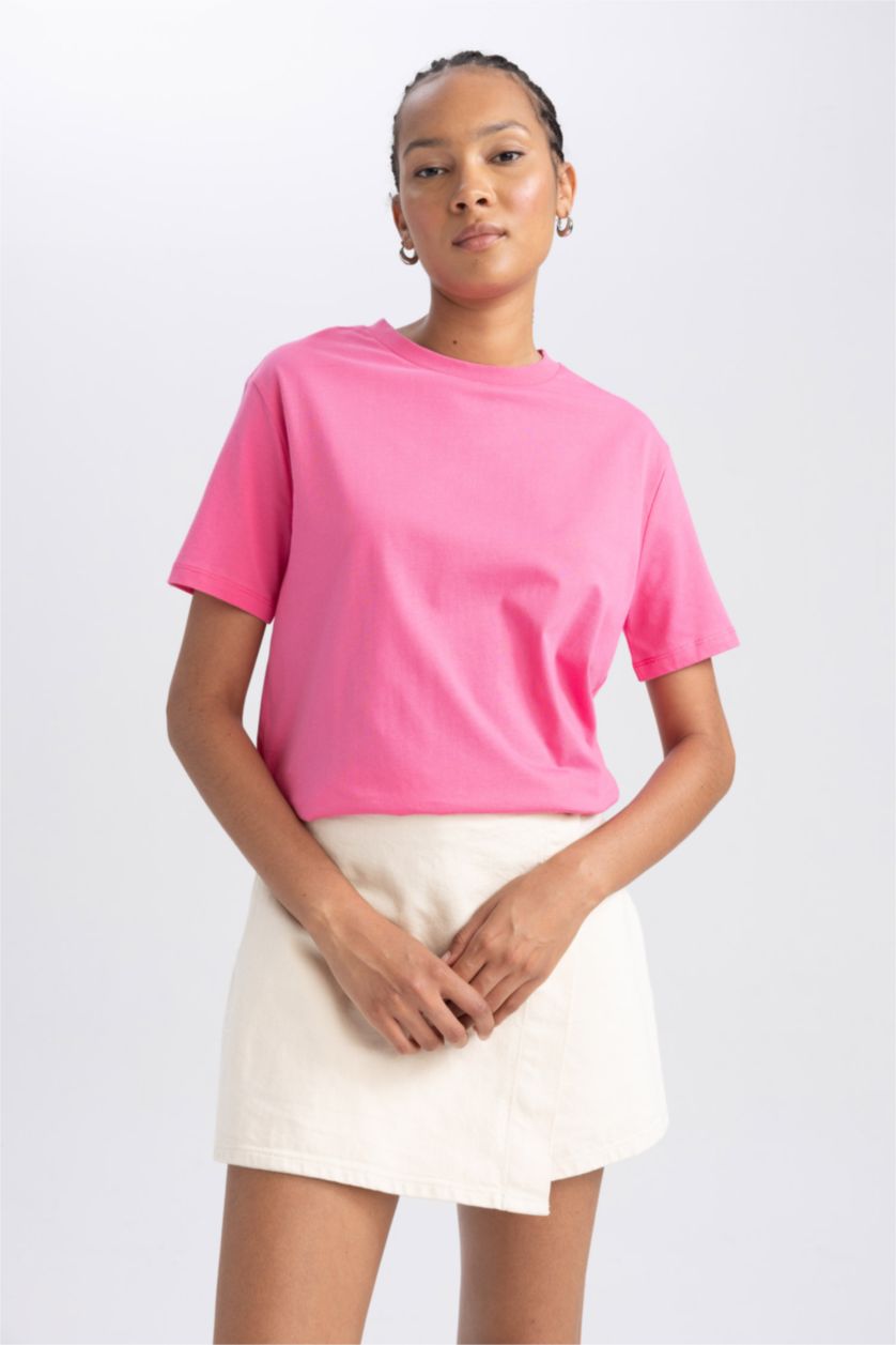 Kadın Pembe Regular Fıt Kısa Kollu Tişört