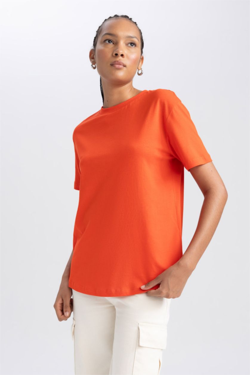 Kadın Kırmızı Regular Fıt Kısa Kollu Tişört