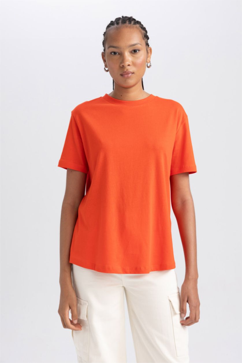 Kadın Kırmızı Regular Fıt Kısa Kollu Tişört