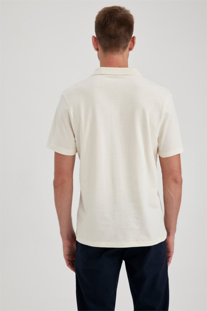 Erkek Açık Taş %100 Pamuk Regular Fit Polo Yaka Kısa Kollu Tişört
